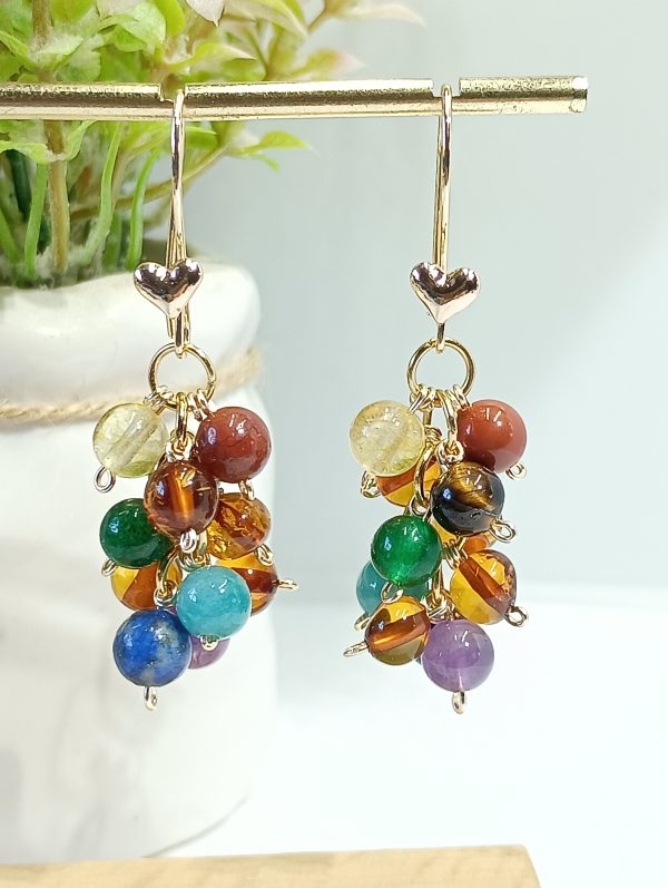 Aros Racimo Ámbar y Piedras de los 7 Chakras