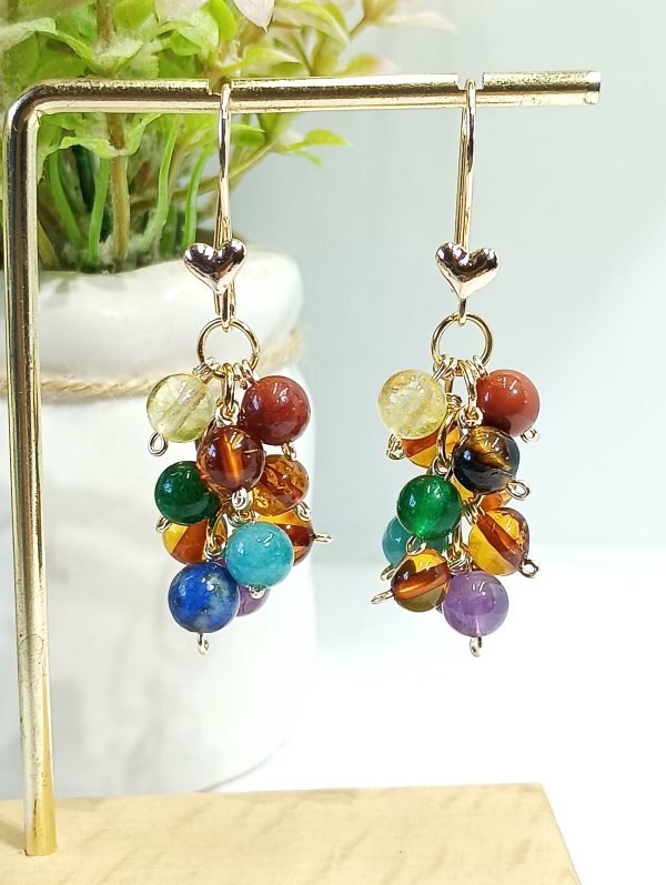 Aros Racimo Ámbar y Piedras de los 7 Chakras - Imagen 2