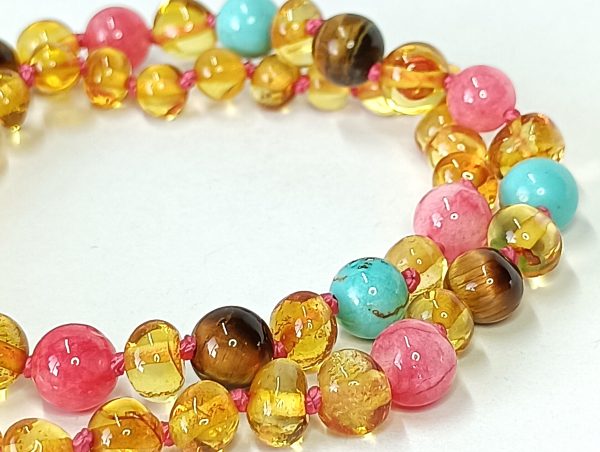 Collar Ámbar, Calcedonia y Ojo de Tigre y Turquesa