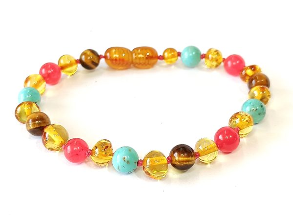 Pulsera Ámbar, Calcedonia, Ojo de Tigre y Turquesa