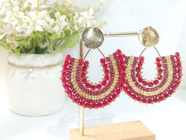 Aros Abanico Rojo Dorado - Imagen 2