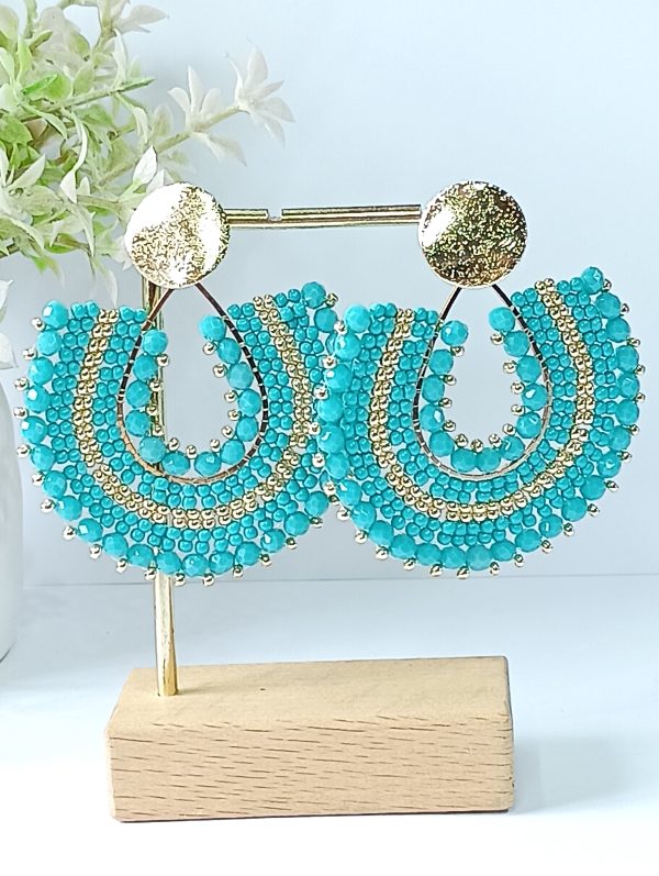 Aros Abanico Turquesa Dorado - Imagen 3