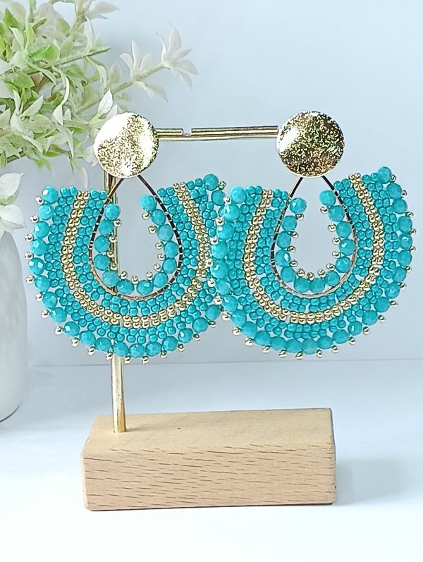 Aros Abanico Turquesa Dorado