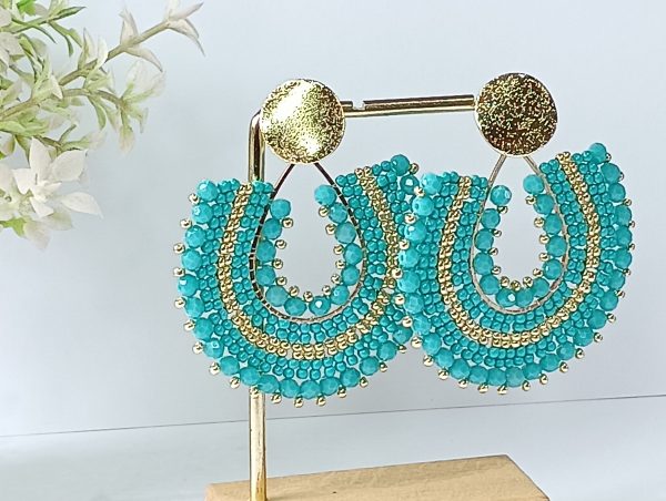 Aros Abanico Turquesa Dorado - Imagen 4