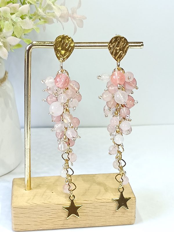 Aros Racimo Cuarzo Rosa