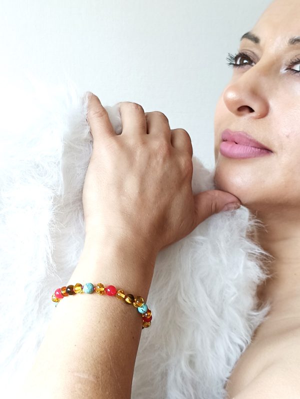 Pulsera Ámbar, Calcedonia, Ojo de Tigre y Turquesa - Imagen 2