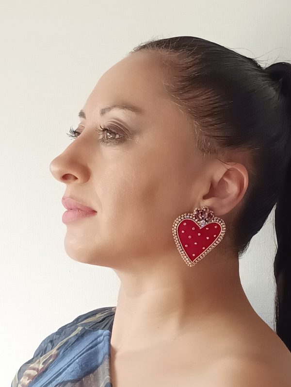 AROS CORAZON BORDADO ROJO - Imagen 3