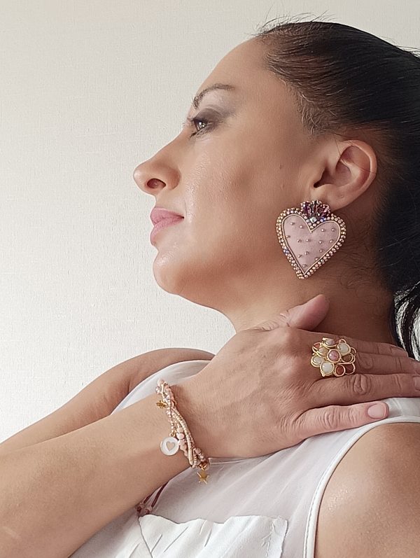AROS CORAZON BORDADO ROSA - Imagen 3